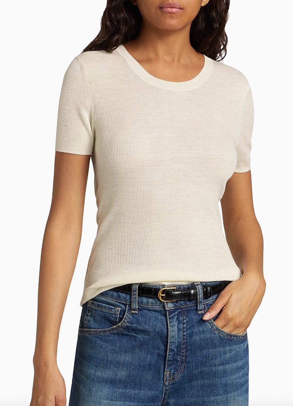 Nili Lotan Araceli Silk Short Sleeve Sweater Shirt Womens Small Ivory Flawed